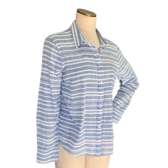 J. Crew The Perfect Shirt Cotton Button Down Sz L Blue & White Striped 118C - Picture 3 of 8